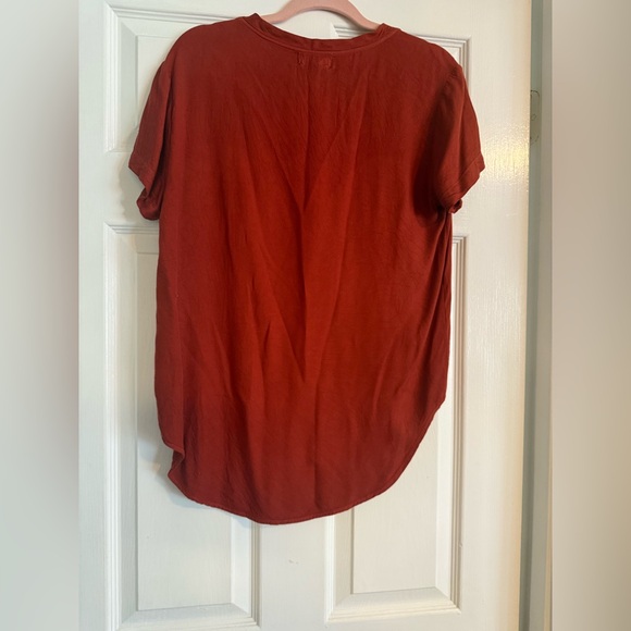 Cloth & Stone Rust Rayon V-Neck Short Sleeve Blouse | Size Small - Picture 2 of 5